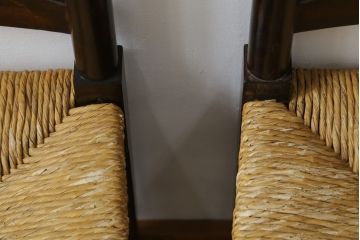 和製ビンテージ　松本民芸家具　ラダーバックがお洒落なラッシチェア2脚セット(ダイニングチェア、椅子、イス、ヴィンテージ、バラ売り可能)(R-080428)