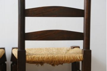 和製ビンテージ　松本民芸家具　ラダーバックがお洒落なラッシチェア2脚セット(ダイニングチェア、椅子、イス、ヴィンテージ、バラ売り可能)(R-080428)
