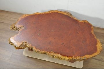 和製ビンテージ　花梨(カリン)材　貴重な鳥眼杢の木肌が魅力的な座卓(センターテーブル、ローテーブル、ヴィンテージ)(R-080433)