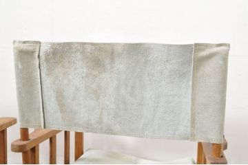 ビンテージ家具　スウェード生地　使いこまれた風合いが趣溢れる折り畳みのディレクターズチェア2脚セット(椅子、イス、アームチェア、ヴィンテージ、バラ売り可能)(R-080437)