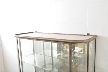 フランスアンティーク　特大!!　メタルフレーム　曲げガラス　シャビーな風合いが魅力のガラケース(ショーケース、Rガラス、曲面ガラス、ディスプレイケース、飾り棚、陳列棚、店舗什器)(R-080438)