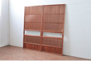 アンティーク建具　どこか懐かしい雰囲気を醸し出す裏障子付き格子戸2枚セット(引き戸、障子戸)(R-080441)