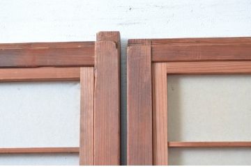 アンティーク建具　どこか懐かしい雰囲気を醸し出す裏障子付き格子戸2枚セット(引き戸、障子戸)(R-080441)