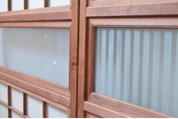アンティーク建具　どこか懐かしい雰囲気を醸し出す裏障子付き格子戸2枚セット(引き戸、障子戸)(R-080441)