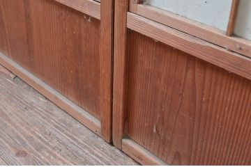 アンティーク建具　どこか懐かしい雰囲気を醸し出す裏障子付き格子戸2枚セット(引き戸、障子戸)(R-080441)