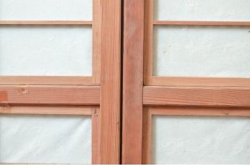 アンティーク建具　風情のある佇まいが魅力的な裏障子付き格子戸4枚セット(引き戸、障子戸)(R-080442)