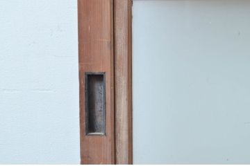 アンティーク建具　上手物!!　変わり型　小窓付きで使い勝手の良い裏障子付き格子戸1枚(引き戸、障子戸)(R-080443)