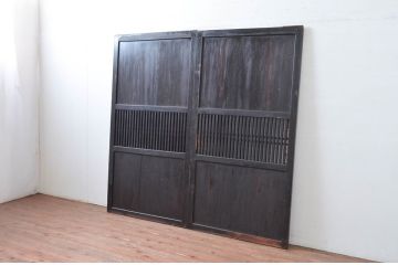 アンティーク建具　和モダンテイストのお部屋づくりに取り入れたい格子帯戸2枚セット(引き戸、格子戸)(R-080447)