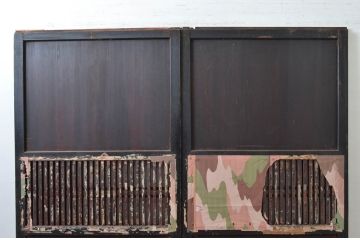 アンティーク建具　和モダンテイストのお部屋づくりに取り入れたい格子帯戸2枚セット(引き戸、格子戸)(R-080447)