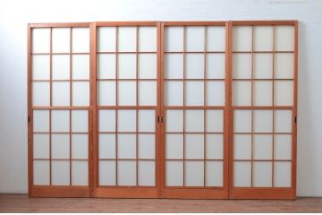 アンティーク建具　和の空間づくりにおすすめの擦り上げ幅狭障子戸4枚セット(擦り上げ障子戸、擦上障子戸、雪見障子戸、引き戸)(R-080451)