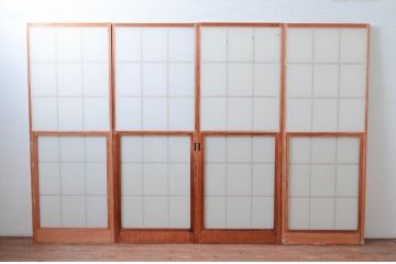 アンティーク建具　和の空間づくりにおすすめの擦り上げ幅狭障子戸4枚セット(擦り上げ障子戸、擦上障子戸、雪見障子戸、引き戸)(R-080451)
