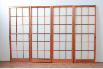 アンティーク建具　和の空間づくりにおすすめの擦り上げ幅狭障子戸4枚セット(擦り上げ障子戸、擦上障子戸、雪見障子戸、引き戸)(R-080452)