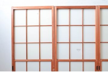 アンティーク建具　和の空間づくりにおすすめの擦り上げ幅狭障子戸4枚セット(擦り上げ障子戸、擦上障子戸、雪見障子戸、引き戸)(R-080452)
