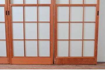 アンティーク建具　和の空間づくりにおすすめの擦り上げ幅狭障子戸4枚セット(擦り上げ障子戸、擦上障子戸、雪見障子戸、引き戸)(R-080452)