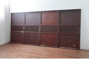 アンティーク建具　和の趣溢れるガラス入り格子帯戸4枚セット(引き戸、格子戸)(R-080457)