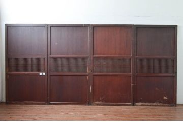 アンティーク建具　和の趣溢れるガラス入り格子帯戸4枚セット(引き戸、格子戸)(R-080457)