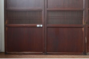 アンティーク建具　和の趣溢れるガラス入り格子帯戸4枚セット(引き戸、格子戸)(R-080457)