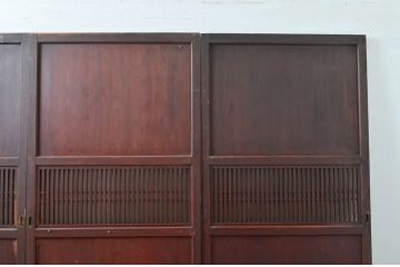 アンティーク建具　和の趣溢れるガラス入り格子帯戸4枚セット(引き戸、格子戸)(R-080457)