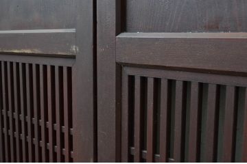 アンティーク建具　和の趣溢れるガラス入り格子帯戸4枚セット(引き戸、格子戸)(R-080457)