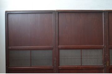 アンティーク建具　和の趣溢れるガラス入り格子帯戸4枚セット(引き戸、格子戸)(R-080457)
