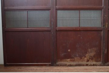 アンティーク建具　和の趣溢れるガラス入り格子帯戸4枚セット(引き戸、格子戸)(R-080457)