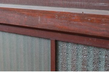 アンティーク建具　和の趣溢れるガラス入り格子帯戸4枚セット(引き戸、格子戸)(R-080457)