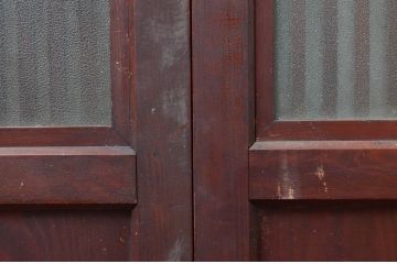 アンティーク建具　和の趣溢れるガラス入り格子帯戸4枚セット(引き戸、格子戸)(R-080457)