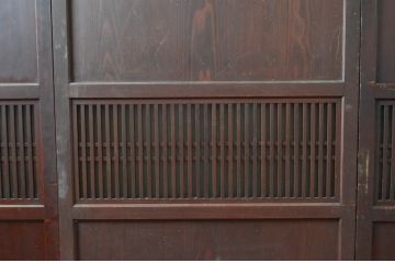 アンティーク建具　和の趣溢れるガラス入り格子帯戸3枚セット(引き戸、格子戸)(R-080458)