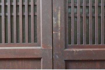 アンティーク建具　和の趣溢れるガラス入り格子帯戸3枚セット(引き戸、格子戸)(R-080458)