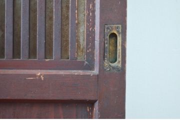 アンティーク建具　和の趣溢れるガラス入り格子帯戸3枚セット(引き戸、格子戸)(R-080458)