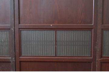 アンティーク建具　和の趣溢れるガラス入り格子帯戸3枚セット(引き戸、格子戸)(R-080458)
