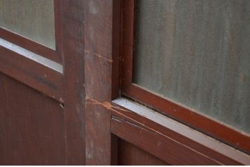 アンティーク建具　和の趣溢れるガラス入り格子帯戸3枚セット(引き戸、格子戸)(R-080458)
