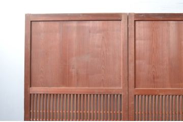 アンティーク建具　やわらかな風合いの木味が素敵なガラス入り格子帯戸3枚セット(引き戸、ガラス戸、格子戸、板戸)(R-080459)