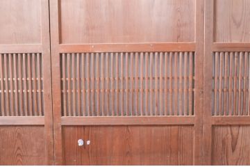 アンティーク建具　やわらかな風合いの木味が素敵なガラス入り格子帯戸3枚セット(引き戸、ガラス戸、格子戸、板戸)(R-080459)