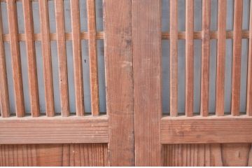アンティーク建具　やわらかな風合いの木味が素敵なガラス入り格子帯戸3枚セット(引き戸、ガラス戸、格子戸、板戸)(R-080459)