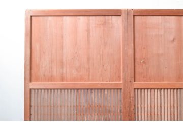 アンティーク建具　やわらかな風合いの木味が素敵なガラス入り格子帯戸3枚セット(引き戸、ガラス戸、格子戸、板戸)(R-080459)