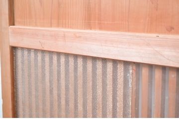 アンティーク建具　やわらかな風合いの木味が素敵なガラス入り格子帯戸3枚セット(引き戸、ガラス戸、格子戸、板戸)(R-080459)