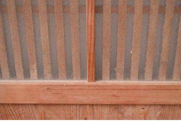アンティーク建具　やわらかな風合いの木味が素敵なガラス入り格子帯戸3枚セット(引き戸、ガラス戸、格子戸、板戸)(R-080459)
