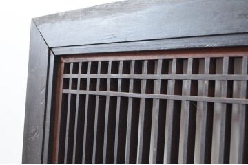 アンティーク建具　整然と並ぶ格子が目を惹く大きく立派な筬欄間2枚セット(明かり取り、明り取り、オサランマ、おさらんま、格子欄間)(R-080461)