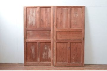 アンティーク建具　温かみのある古い木味が素敵な引き戸2枚セット(板戸)(R-080463)