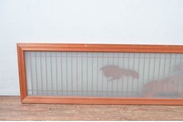 アンティーク建具　松に鶴の彫刻入り　片面ガラスの筬欄間1枚(明かり取り、明り取り、オサランマ、おさらんま、格子欄間)(R-080465)