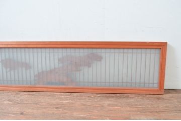 アンティーク建具　松に鶴の彫刻入り　片面ガラスの筬欄間1枚(明かり取り、明り取り、オサランマ、おさらんま、格子欄間)(R-080465)