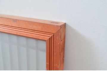 アンティーク建具　松に鶴の彫刻入り　片面ガラスの筬欄間1枚(明かり取り、明り取り、オサランマ、おさらんま、格子欄間)(R-080465)