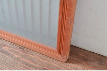 アンティーク建具　松に鶴の彫刻入り　片面ガラスの筬欄間1枚(明かり取り、明り取り、オサランマ、おさらんま、格子欄間)(R-080465)