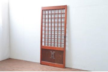 アンティーク建具　希少サイズ　上手物!!　細かな狐格子(升目格子)が魅力的な蔵戸1枚(きつね格子、マス目格子、引き戸、格子戸、玄関戸)(R-080467)