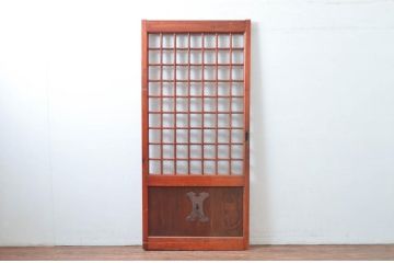 アンティーク建具　希少サイズ　上手物!!　細かな狐格子(升目格子)が魅力的な蔵戸1枚(きつね格子、マス目格子、引き戸、格子戸、玄関戸)(R-080467)