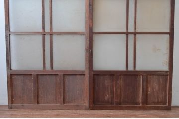 アンティーク建具　ダイヤガラス入り　大正ロマンな雰囲気を醸し出すガラス戸2枚セット(引き戸)(R-080468)