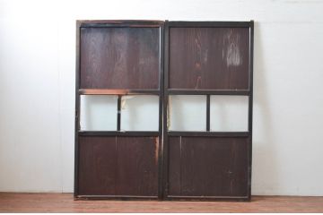 アンティーク建具　古民家インテリアにおすすめのガラス帯戸2枚セット(引き戸、ガラス戸)(R-080474)