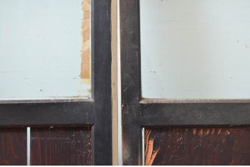アンティーク建具　古民家インテリアにおすすめのガラス帯戸2枚セット(引き戸、ガラス戸)(R-080474)