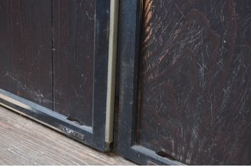 アンティーク建具　古民家インテリアにおすすめのガラス帯戸2枚セット(引き戸、ガラス戸)(R-080474)